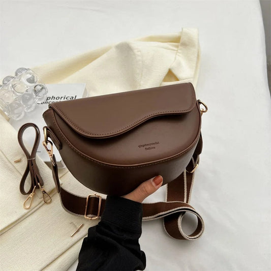 1-Coffee 2023 New Pu Leather Women'S Crossbody Bags With Stylish Red Wide Shoulder Strap Fashionable Shoulder Solid Color Underarm Bags