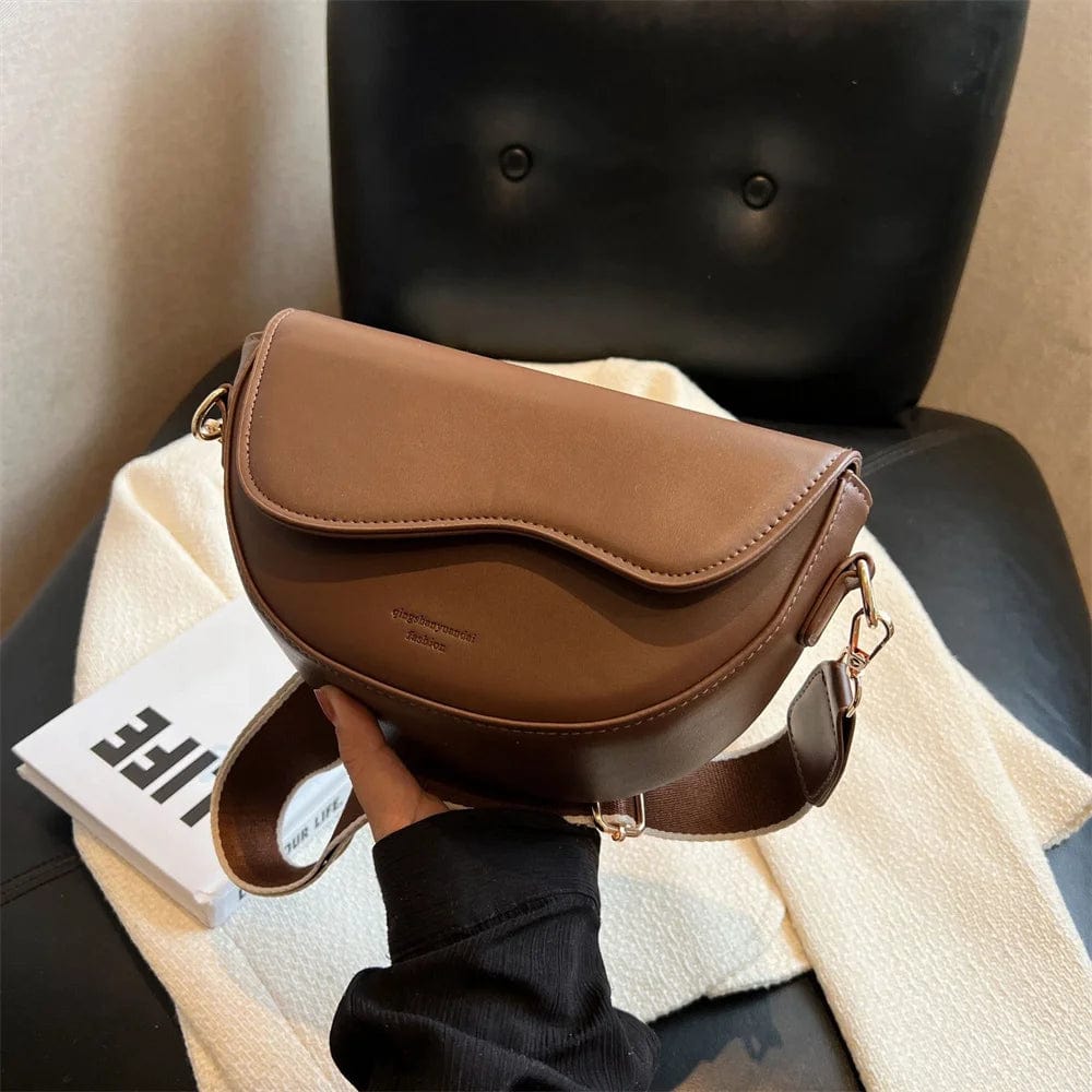 1-Khaki 2023 New Pu Leather Women'S Crossbody Bags With Stylish Red Wide Shoulder Strap Fashionable Shoulder Solid Color Underarm Bags