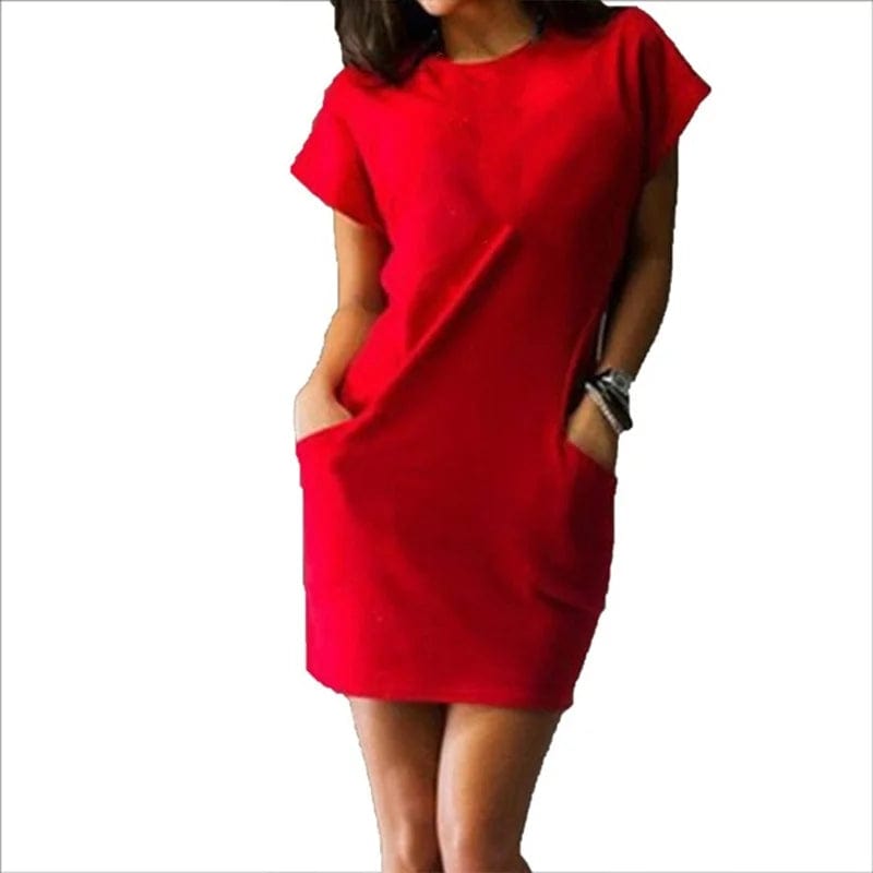 2024 Fashion Women's Summer Pocket Dress Slim Fit Sexy Mini Dress Short Sleeve Dress Mini Dress S~2XL