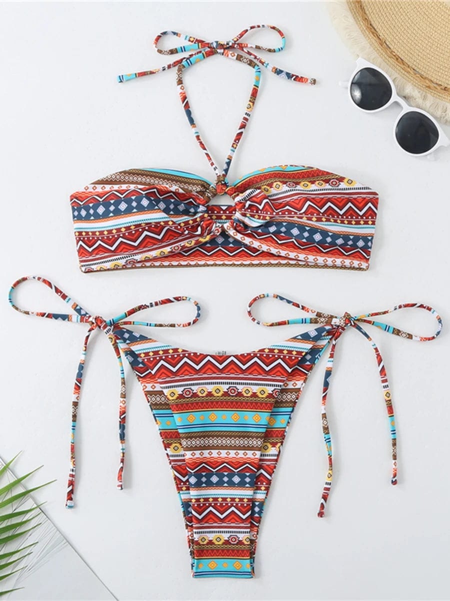 2024 Halter String Ring Link 2 Piece Triangle Bikini