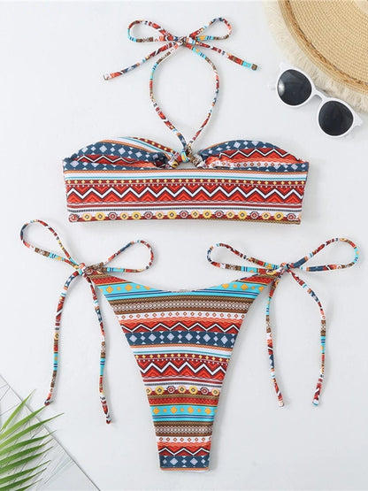 2024 Halter String Ring Link 2 Piece Triangle Bikini