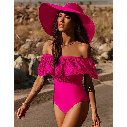 2024 New Sexy Off The Shoulder Solid Swimwear Women One Piece Swimsuit Female Bathing Suit Ruffle Monokini Swim Wear XL