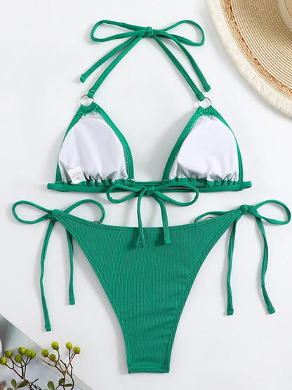 2024 Solid Triangle Bikini Halter String Bikini