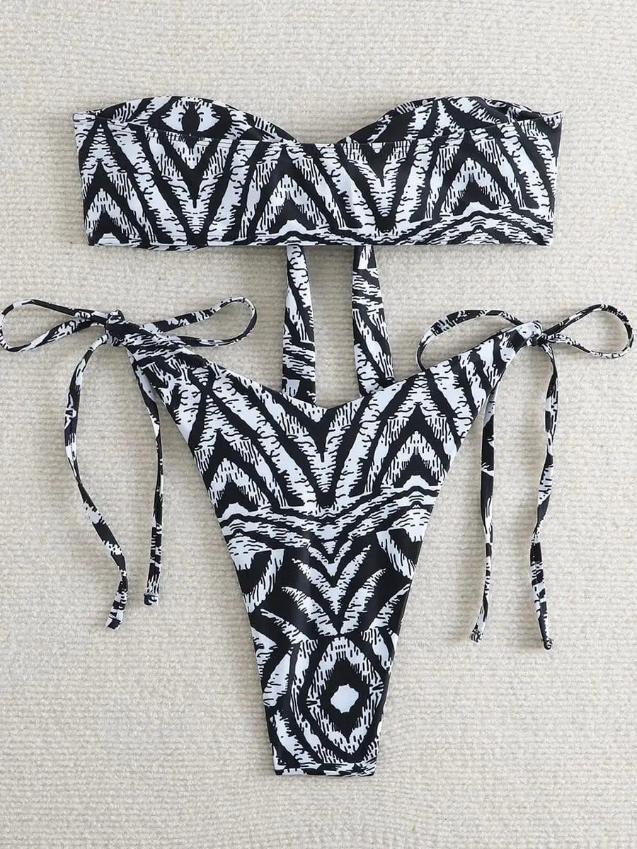 2024 Striped String Bikini Bandeau Swimsuit