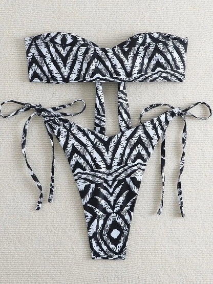 2024 Striped String Bikini Bandeau Swimsuit