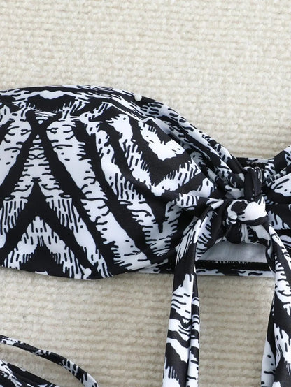 2024 Striped String Bikini Bandeau Swimsuit