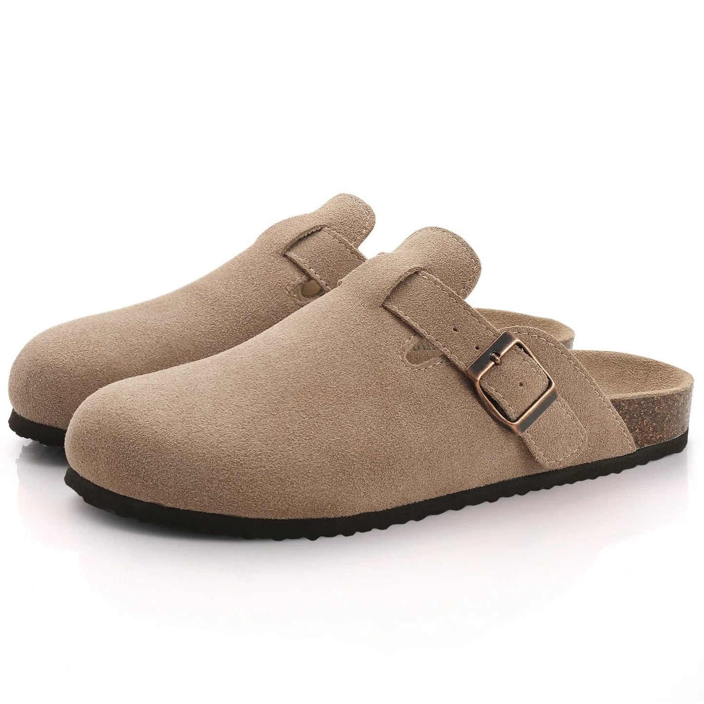 37 / suede-Apricot Shevalues Leather Cork Slippers For Women Men Fashion Summer Sandals Shoes Couples Wear Thick-Soled Sandals Classic Mules Clogs