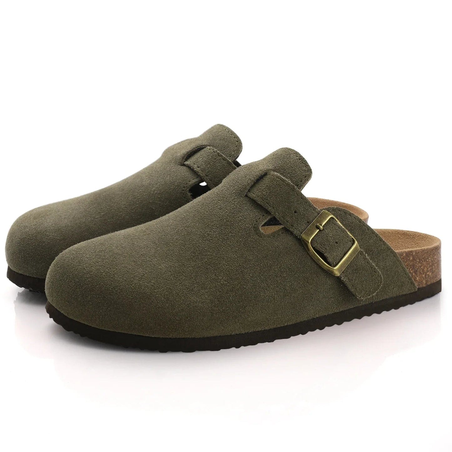 37 / suede-Army Green Shevalues Leather Cork Slippers For Women Men Fashion Summer Sandals Shoes Couples Wear Thick-Soled Sandals Classic Mules Clogs