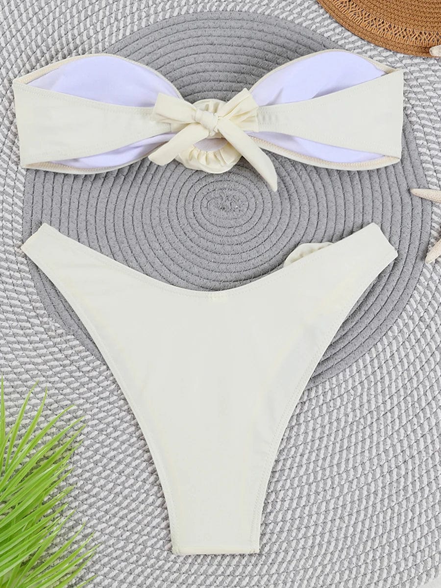 3D Rose Strapless Bikini 2024 Women Swimsuit