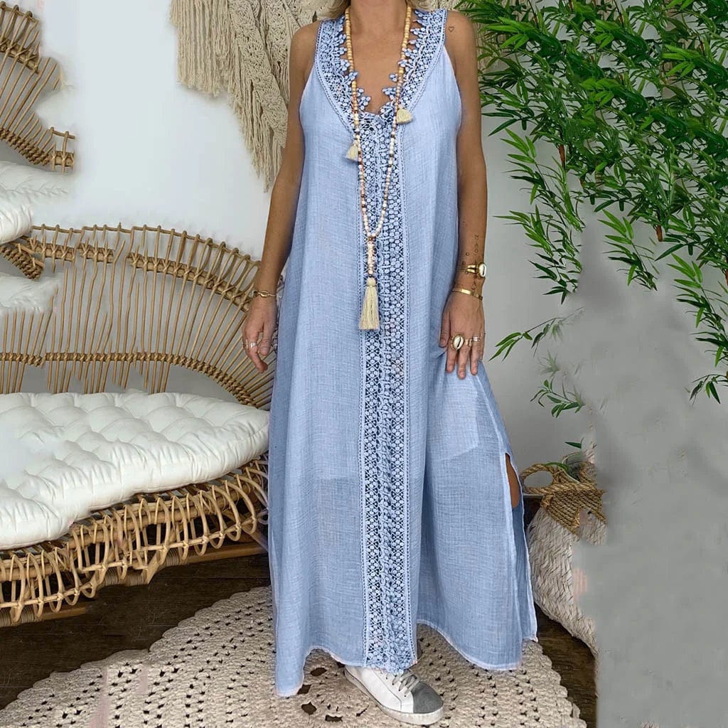 Aqua Blue / 5XL 2023 New In Summer Women's Large Sleeveless Lace Splice Dress Designer Luxury Elegant White Dresses For Women Robe