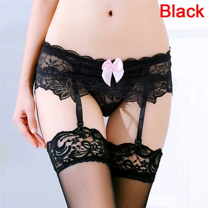 as pic 1 Women's Sexy Lingerie Lace Garter Suspenders Transparent Underwear Adjustable Double Breasted Waist Belt For Stockings