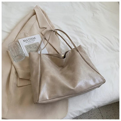 Beige / CHINA Women Tote Bag Fashion Underarm Pouch Large Capacity Soft Pu Leather Shoulder Bag Retro Crossbody Bag Casual Portable Bucket Bag