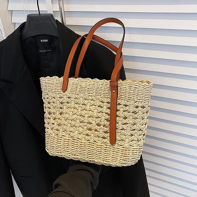 Beige Trendy Straw Weave Bag for Women 2023 Summer Brand Designer Female Handbags Luxury Shoulder Bag Fashion Beach Basket Simple bag