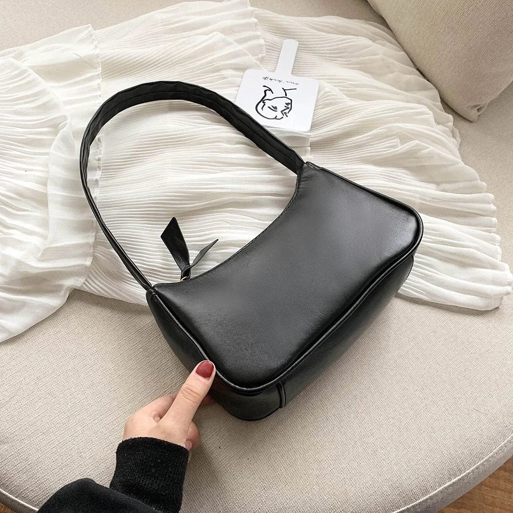 BK Retro Soft PU Leather Women Shoulder Underarm Bags Casual Solid Color Small Top-Handle Handbags Ladies Fashion Shoulder Bags