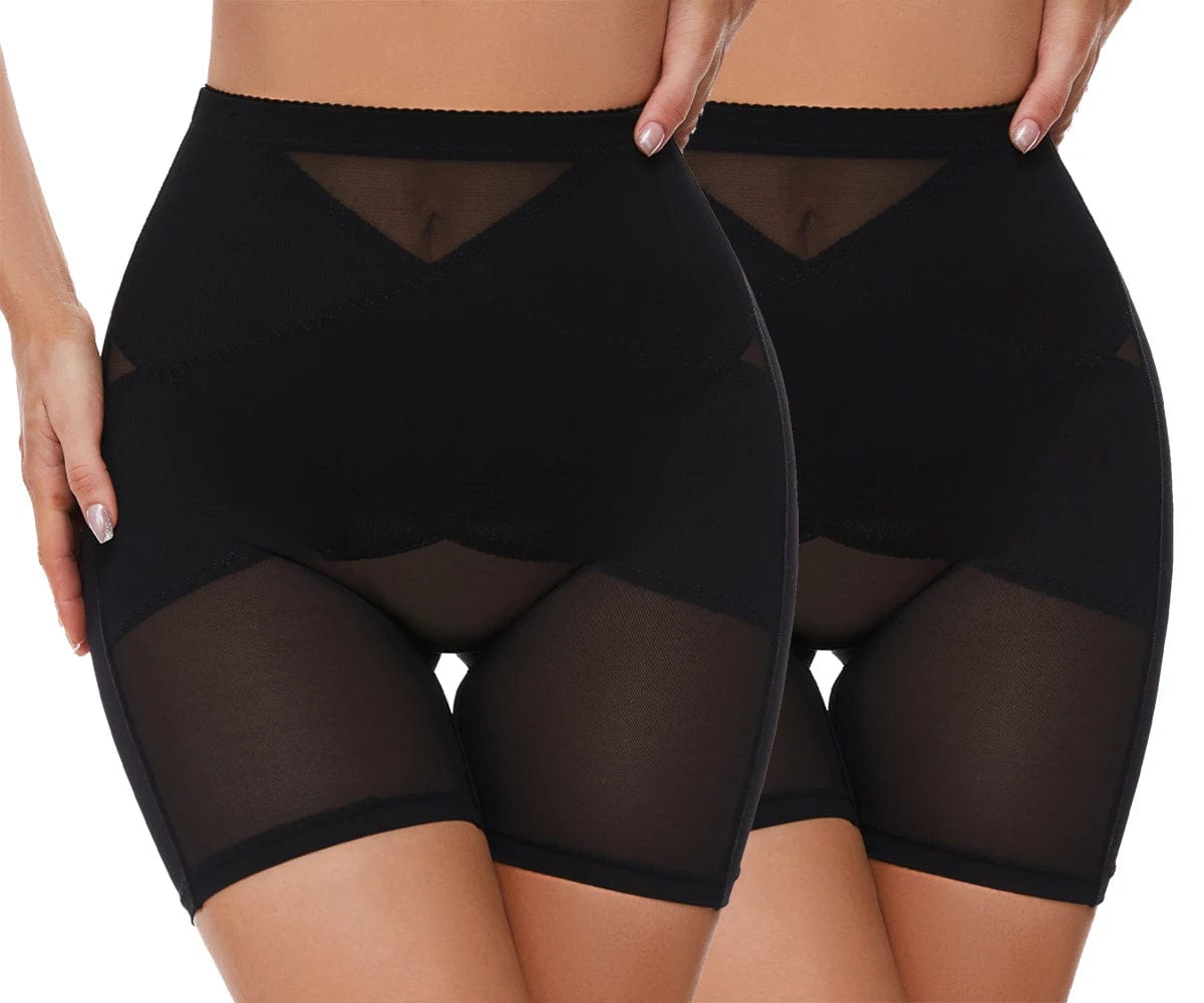 Black-2pcs / XXXL Low Rise Shapewear for Women Tummy Control Panties Butt Lifter Knickers Flat Belly Shorts Body Shaper Breathable Boxers