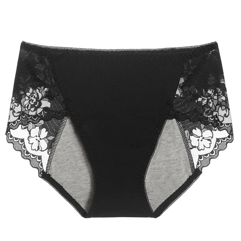 black / 2XL(waist64-70CM) / 1pc 3XL Large Size Women Cotton Physiological Period Leak Proof Menstrual Panties Sexy Lace Breathable Seamless Underwear Breifs