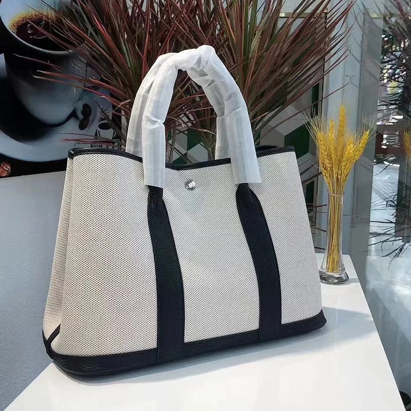 Black / 30cm Classic Canvas garden party tote bags leather women handbag high quality designer commuter shopping travel bag