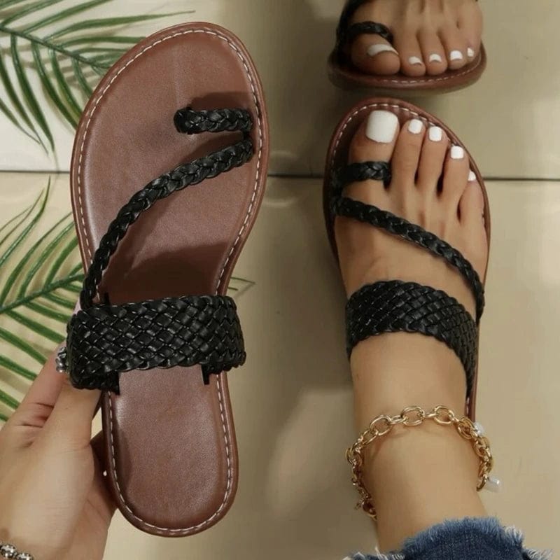 Black / 36 Women's Slippers for 2023 Thin Narrow Band Flat Slides Summer Flip Flop Fashion Outdoor Beach Plus Size Zapatos De Mujer