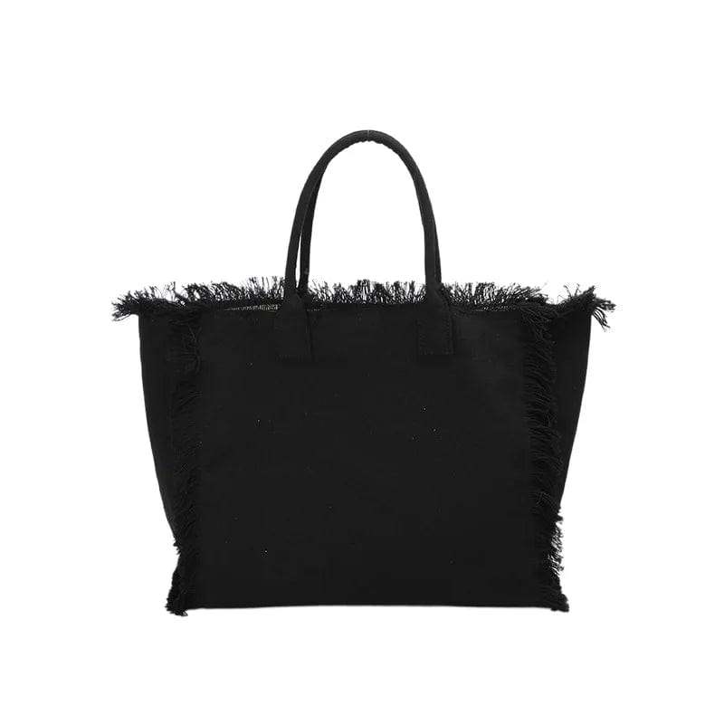 black Canvas Tote Bag Large Capacity Luxury Designer Handbags For Women 2023 New Fashion Purse Tassel Simple Shopping Shoulder Bags