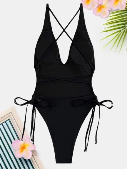 Black / L / CN Sexy Bikini One Piece Swimsuit  Women's Slim Fit Strappy Backless High Waist Hot Selling Swimsuit 2024 Summer Beach Swimwear