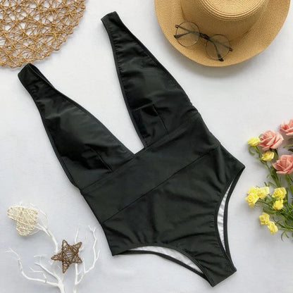 Black / L Sexy Deep V Neck Swimwear Women