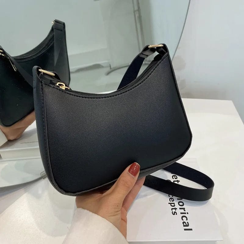 Black Retro Solid Color PU Leather Shoulder Underarm Bag Women's Fashion Handbags Casual Hobos Purses and Handbag Ladies Hand Bags