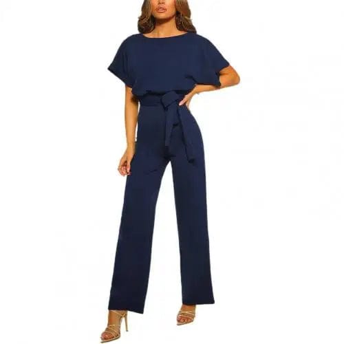 Bleue Navy / 3XL Combinaison Élégante à Taille Haute - Ceinture à Nouer