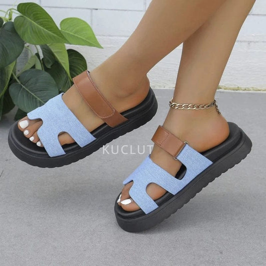 Blue / 38 Summer Slippers Women's New Versatile Flat Bottom Beach Shoes Ladies Thick Sole Casual Fashion Luxury Sandals Women Designers