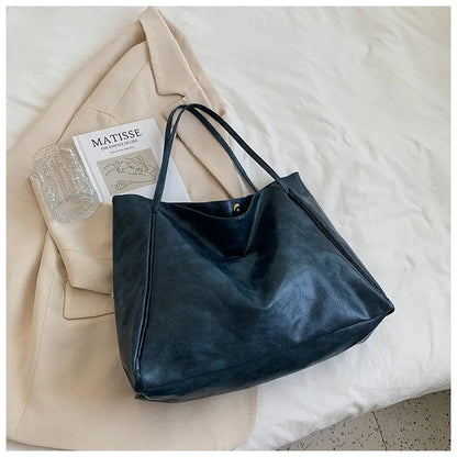 Blue / CHINA Women Tote Bag Fashion Underarm Pouch Large Capacity Soft Pu Leather Shoulder Bag Retro Crossbody Bag Casual Portable Bucket Bag