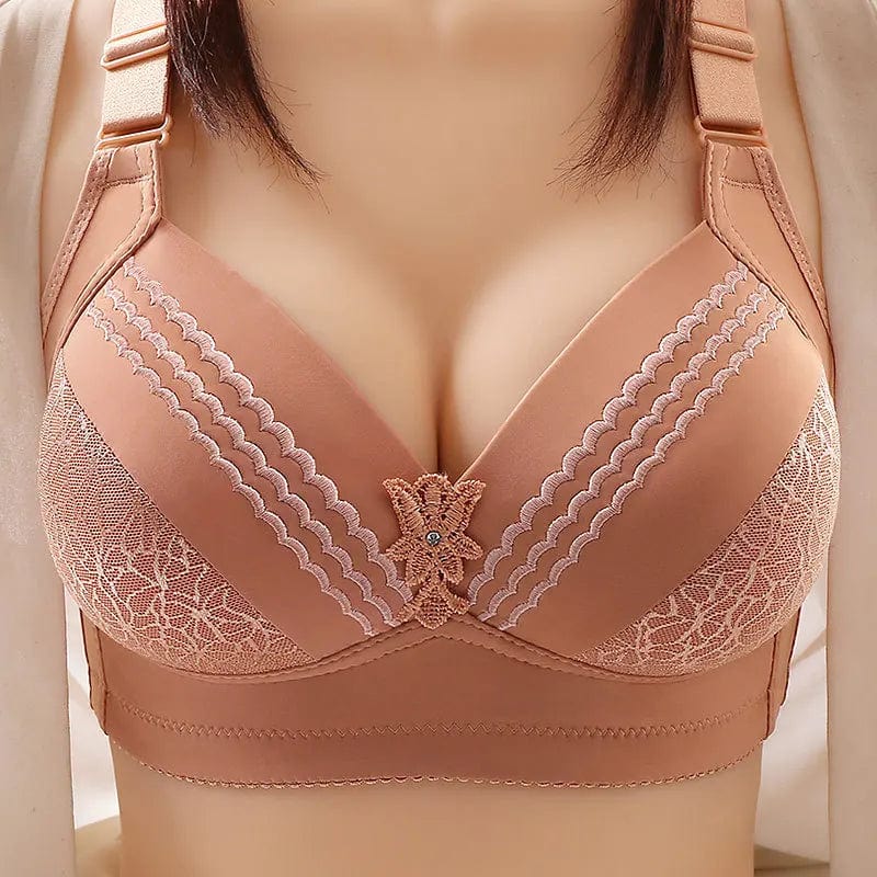 Brick red / 105C New High-grade Large Size Thin Cup Beauty Back Underwear Comfortable Adjustment Breathable Sweat-Absorbing Women Bras Ropa Mujer