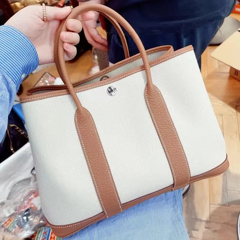 brown / 25cm Classic Canvas garden party tote bags leather women handbag high quality designer commuter shopping travel bag