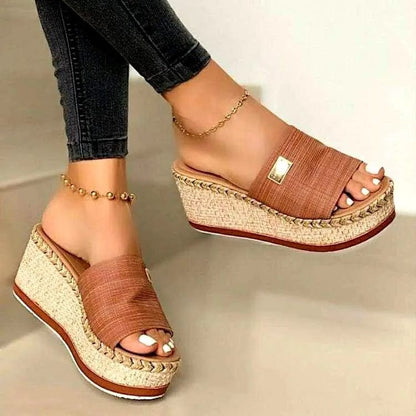 Brown / 41 Womens High Heels Sandal Summer Leisure Wedges Sandals 2022 New Outdoor Beach Slippers Women Platform Mules Slipper Plus Size 43