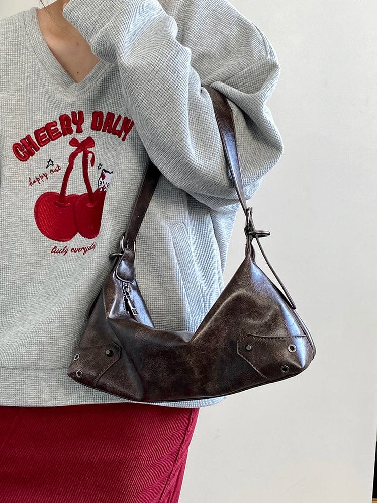 Brown Pu Leather Retro Women's Underarm Bag Cool Y2k Girls Vintage Small Shoulder Bags Simple Female Crossbody Bag Handbags Purse