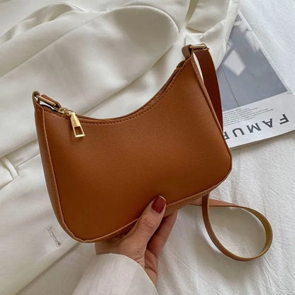 Brown Retro Solid Color PU Leather Shoulder Underarm Bag Women's Fashion Handbags Casual Hobos Purses and Handbag Ladies Hand Bags