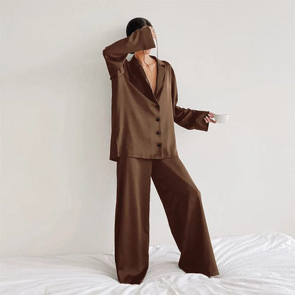 brown / S / CHINA Women's Pyjamas Sets Solid Ice Silk Thin