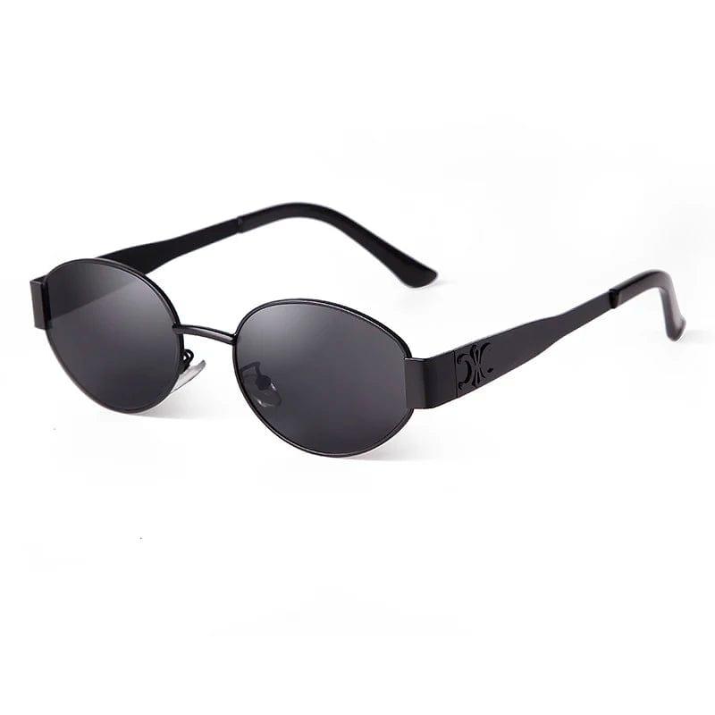 C1 BLACK GRAY / CHINA / as picture Retro Metal Frame Oval Sunglasses for Women Men Brand Designer Driving Aviation Male Shades Lens Luxury Small Sun Glasses UV400