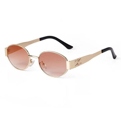 C6 LIGHT BROWN / CHINA / as picture Retro Metal Frame Oval Sunglasses for Women Men Brand Designer Driving Aviation Male Shades Lens Luxury Small Sun Glasses UV400