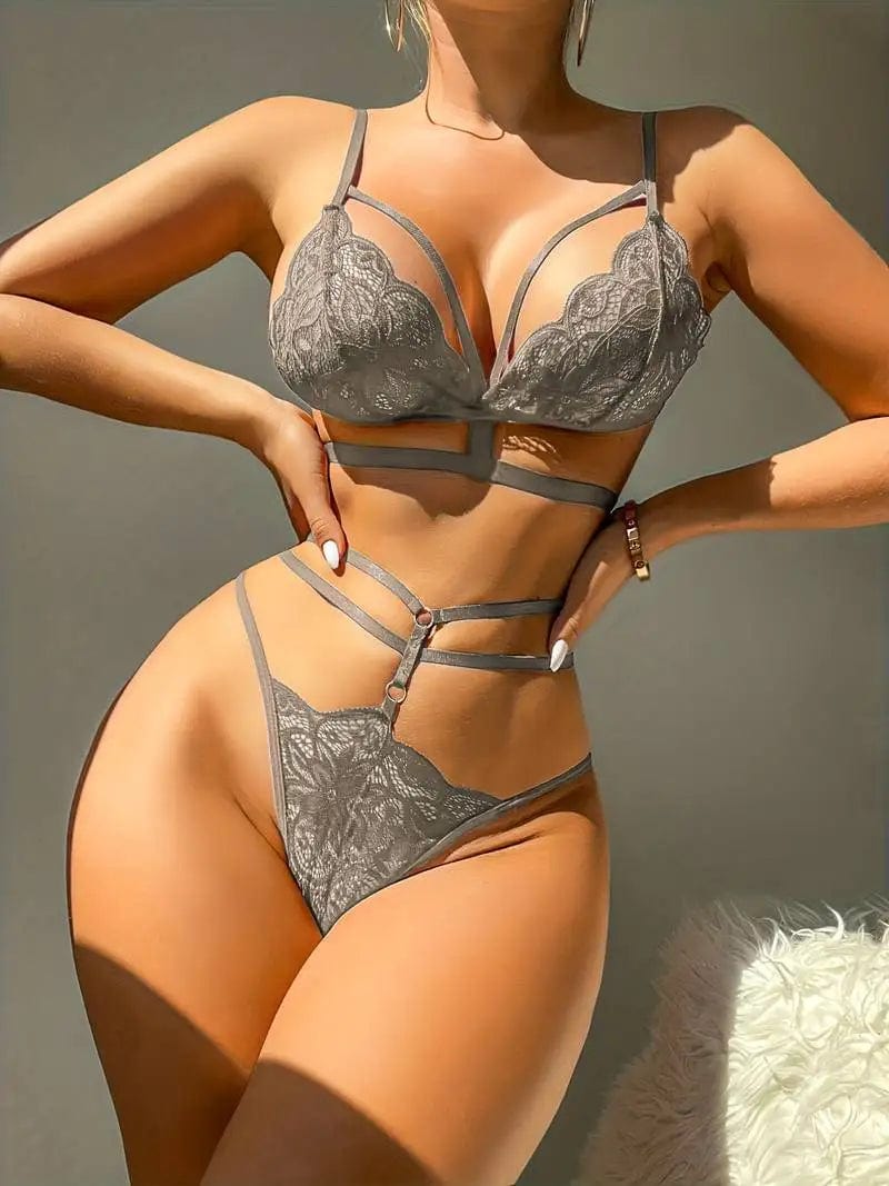 Camisole Bra High Waisted Panties With Belt Summer Hot Lace 2 Piece Set Embroidered Deep V Bras Thin Breathable Sexy Lingerie