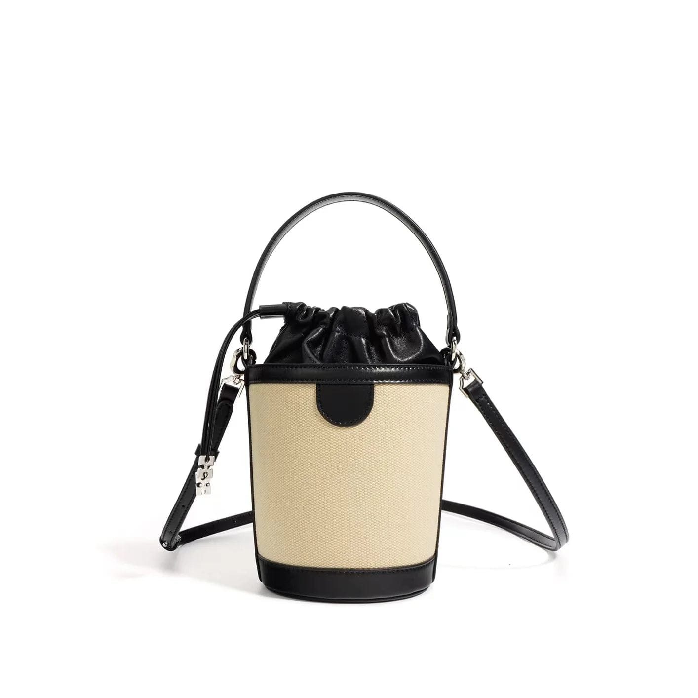 canvas black / 12X12X16cm 2024 high quality Woven leather Bucket tote bags leisure women patchwork handbag shopper shoulder crossbody Summer bag mini