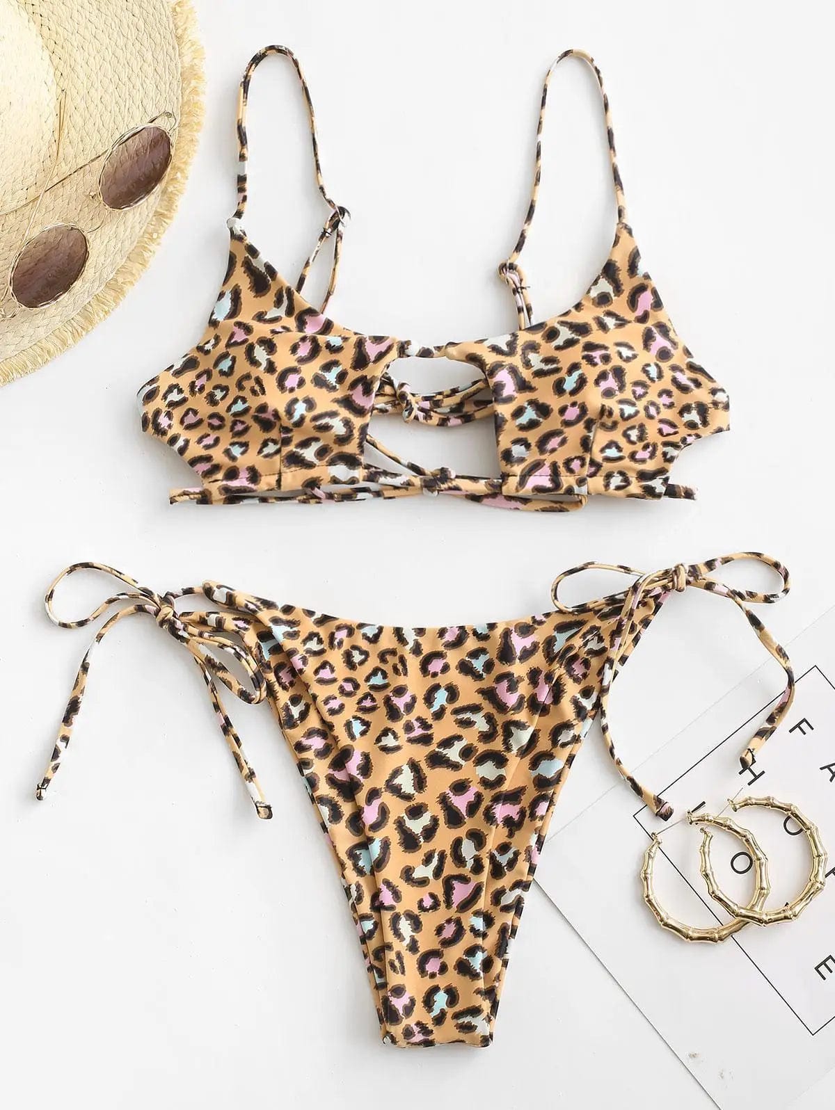 Cow Print Cut Out Tie Side Bikini 2024 Women Leopard S