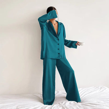 cyan / S / CHINA Women's Pyjamas Sets Solid Ice Silk Thin