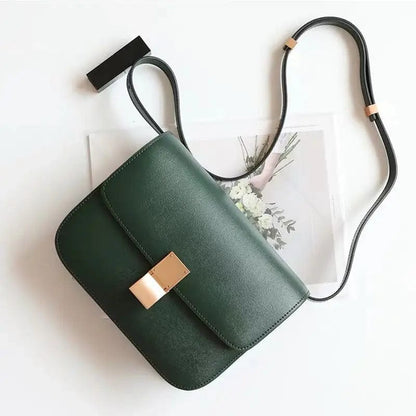 Dark Green - Large Factory Genuine Leather Ladies Tofu Bag Luxury Design Handbag Purse Small Shoulder Brand Bags Gray Crossbody Bags for Women 2024