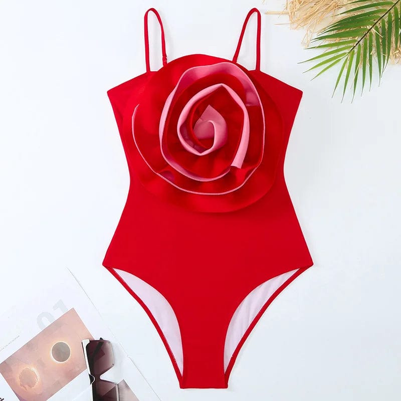 Exaggerated 3D Flower Decor One Piece Swimsuit Women's camisole Swimwear irregular long skirt Sexy Bikini Set 2Pcs