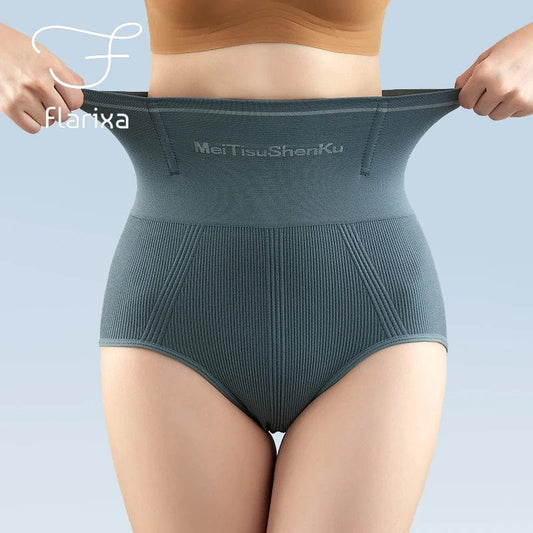 Flarixa Women Seamless Panties High Waist Flat Belly Shaping Panties Hip Lift Tummy Control Underwear Comfort Briefs Underpants