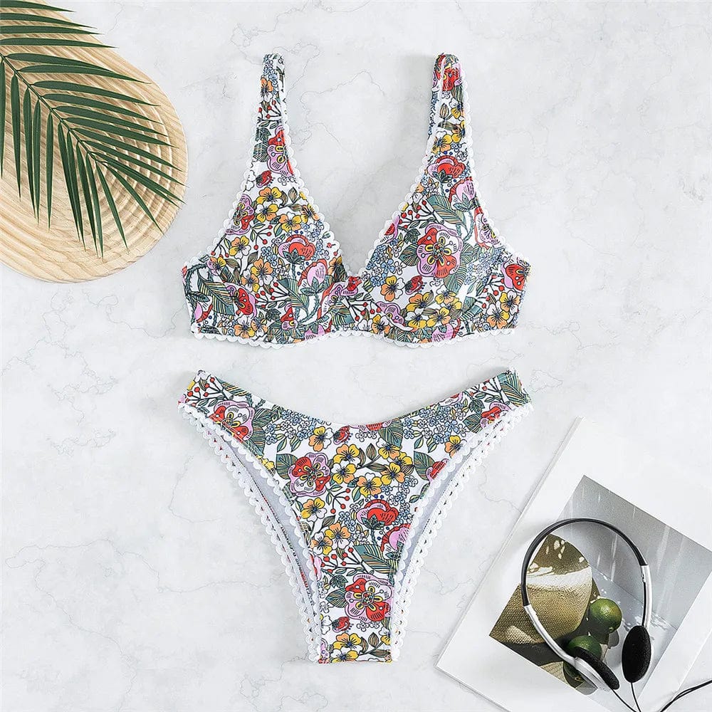 floral / M Sexy Flower Print Push Up Bikinis Swimwear