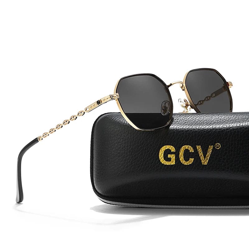 GCV brand classic retro women's rectangular square metal frame glasses, sunglasses, Polaroid lenses，Box Oculos De Sol Gafas