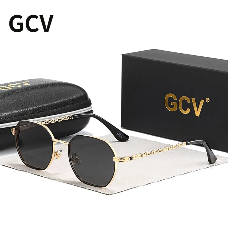 Gold Black / CHINA / Polarized GCV brand classic retro women's rectangular square metal frame glasses, sunglasses, Polaroid lenses，Box Oculos De Sol Gafas