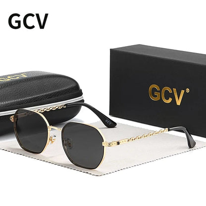 Gold Black / CHINA / Polarized GCV brand classic retro women's rectangular square metal frame glasses, sunglasses, Polaroid lenses，Box Oculos De Sol Gafas