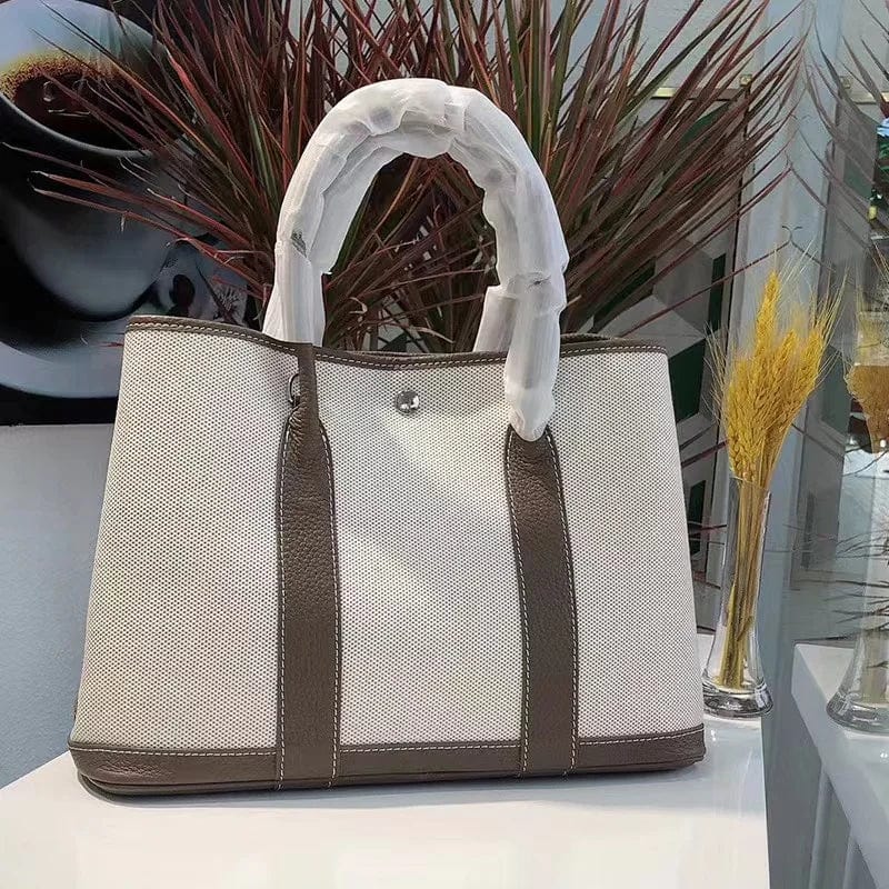 GRAY / 25cm Classic Canvas garden party tote bags leather women handbag high quality designer commuter shopping travel bag