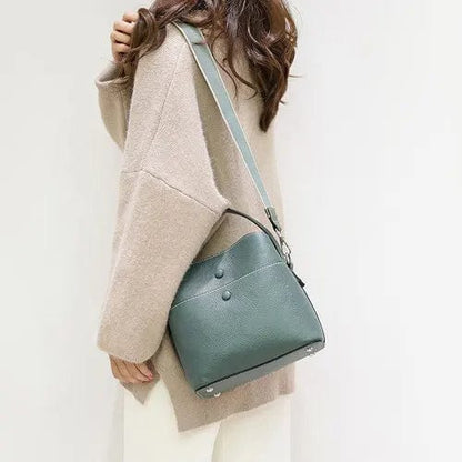 Green / 22.5cm-11cm-21.5cm MOTAORA Women Crossbody Bag 100% Genuine Leather Small Bucket For Female Simple Solid Shoulder Bag Ladies Casual Handbag Women